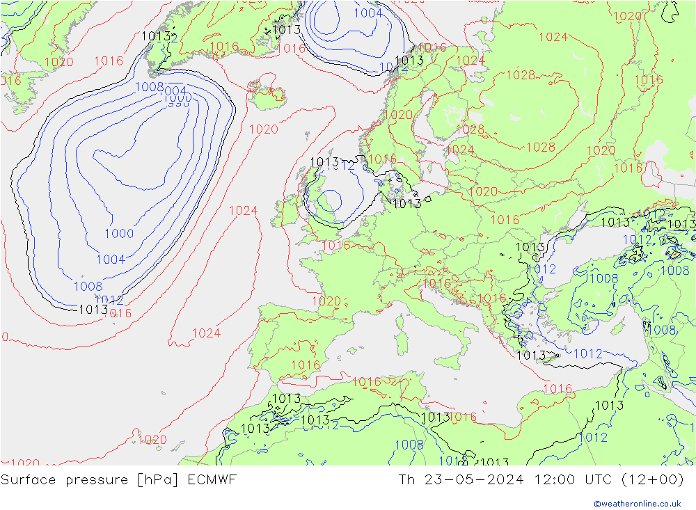 Bodendruck ECMWF Do 23.05.2024 12 UTC