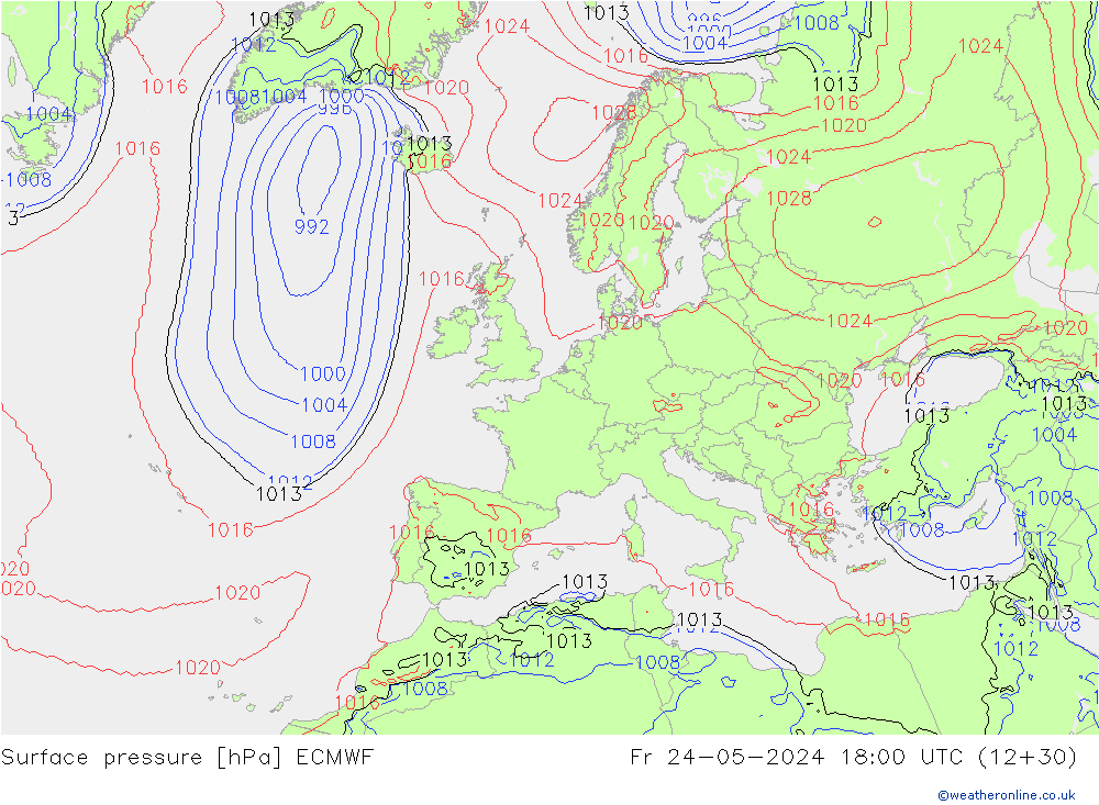 Surface pressure ECMWF Fr 24.05.2024 18 UTC