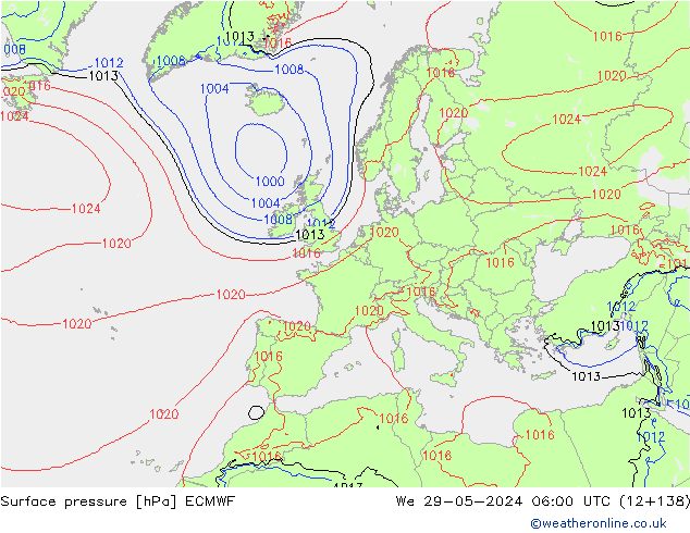 Luchtdruk (Grond) ECMWF wo 29.05.2024 06 UTC