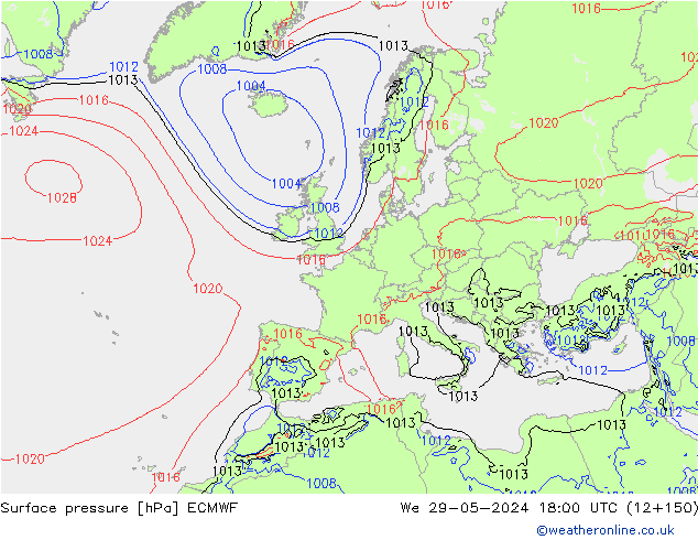 Bodendruck ECMWF Mi 29.05.2024 18 UTC