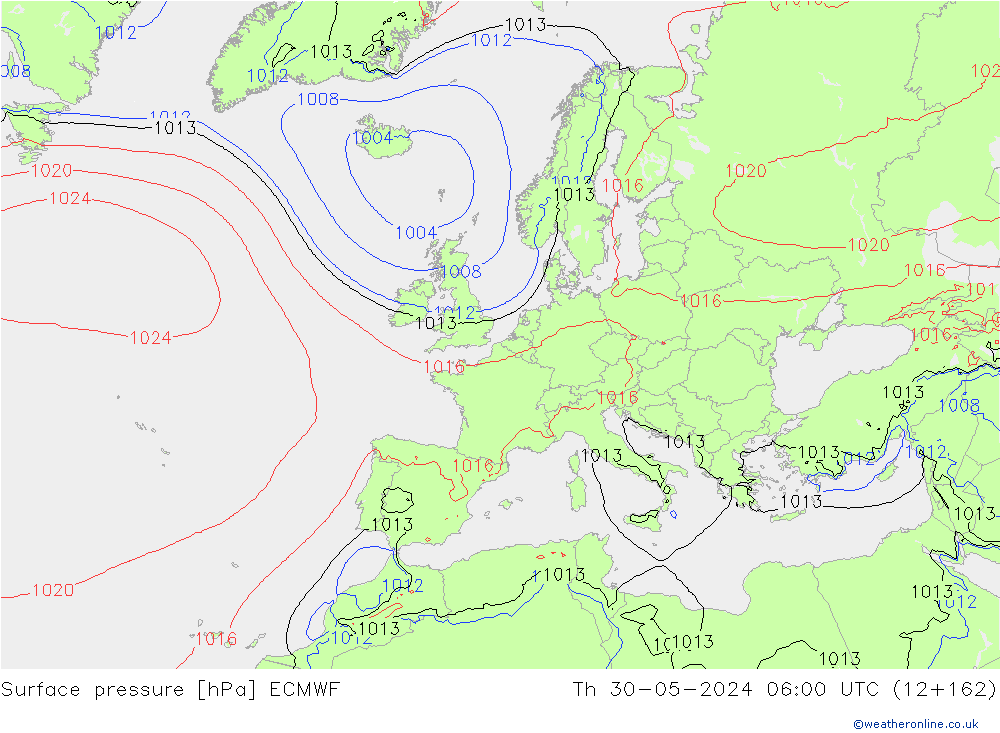 Presión superficial ECMWF jue 30.05.2024 06 UTC