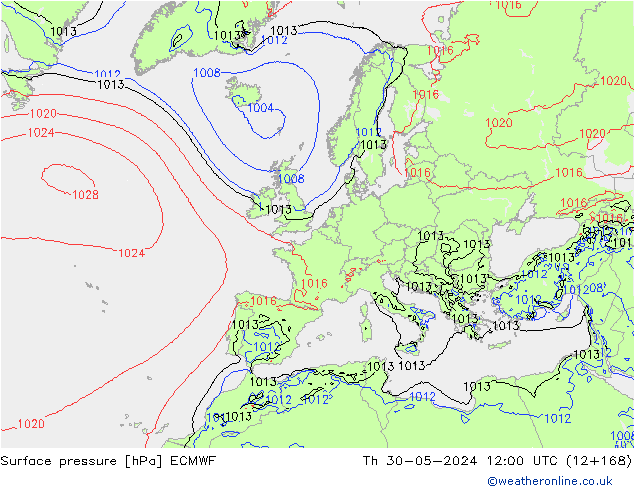 Bodendruck ECMWF Do 30.05.2024 12 UTC