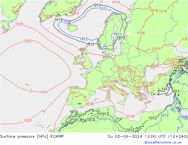 Yer basıncı ECMWF Paz 02.06.2024 12 UTC