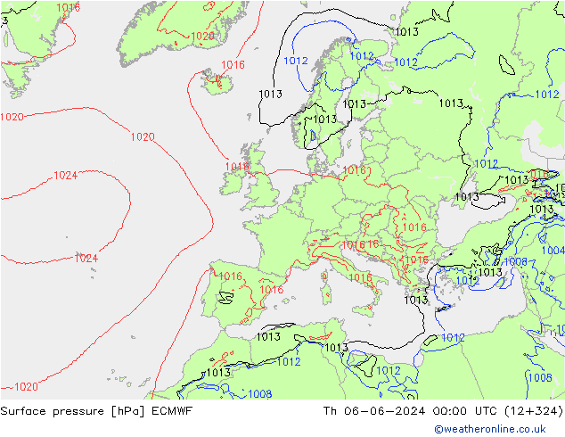 Pressione al suolo ECMWF gio 06.06.2024 00 UTC