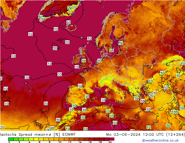 Isotachs Spread ECMWF Mo 03.06.2024 12 UTC