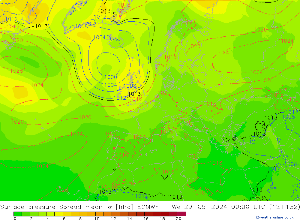 pression de l'air Spread ECMWF mer 29.05.2024 00 UTC