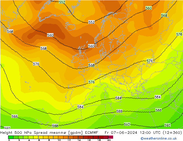 Height 500 hPa Spread ECMWF Fr 07.06.2024 12 UTC