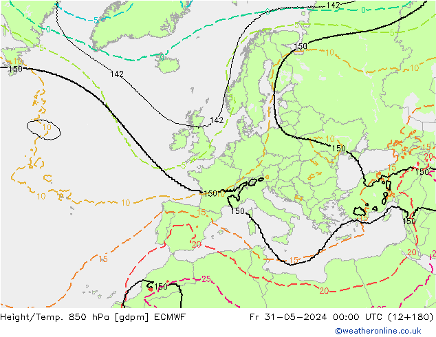Height/Temp. 850 hPa ECMWF Fr 31.05.2024 00 UTC
