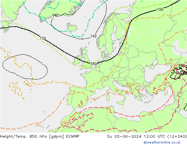 Height/Temp. 850 hPa ECMWF nie. 02.06.2024 12 UTC