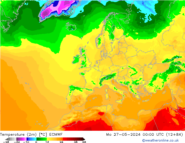 Temperatura (2m) ECMWF Seg 27.05.2024 00 UTC