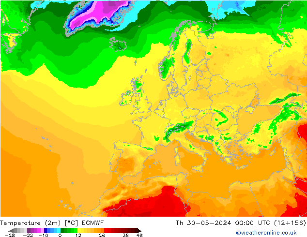 Sıcaklık Haritası (2m) ECMWF Per 30.05.2024 00 UTC