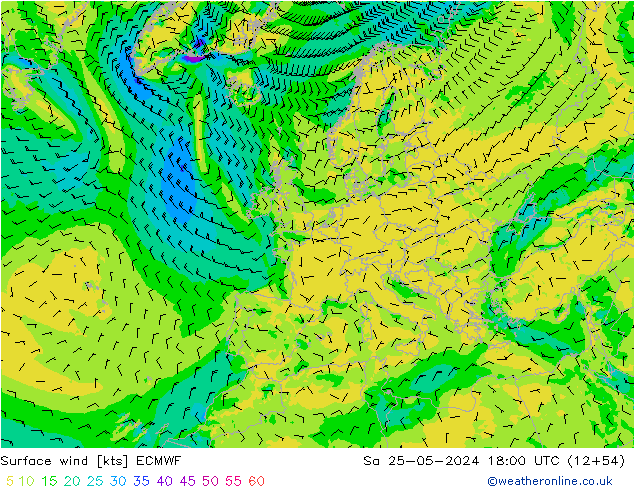 Rüzgar 10 m ECMWF Cts 25.05.2024 18 UTC