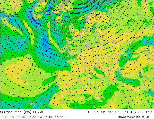 Surface wind ECMWF Su 26.05.2024 00 UTC