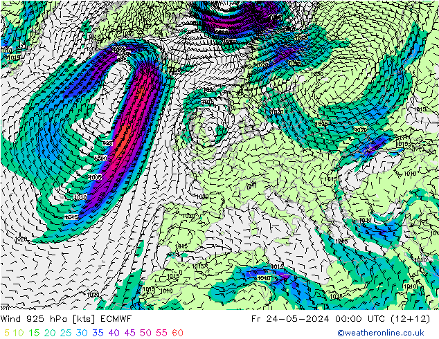 Wind 925 hPa ECMWF Fr 24.05.2024 00 UTC