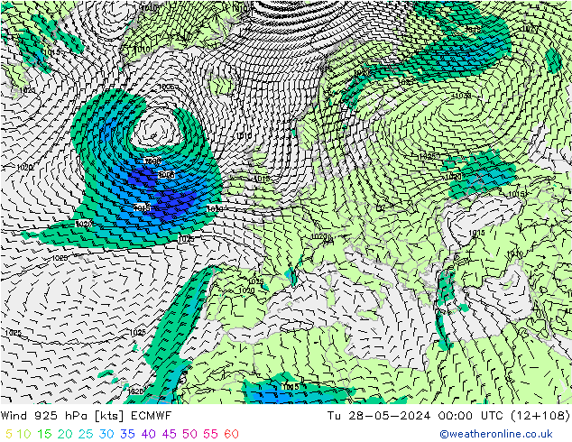 Viento 925 hPa ECMWF mar 28.05.2024 00 UTC