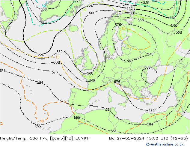 Height/Temp. 500 hPa ECMWF Mo 27.05.2024 12 UTC