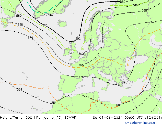 Yükseklik/Sıc. 500 hPa ECMWF Cts 01.06.2024 00 UTC