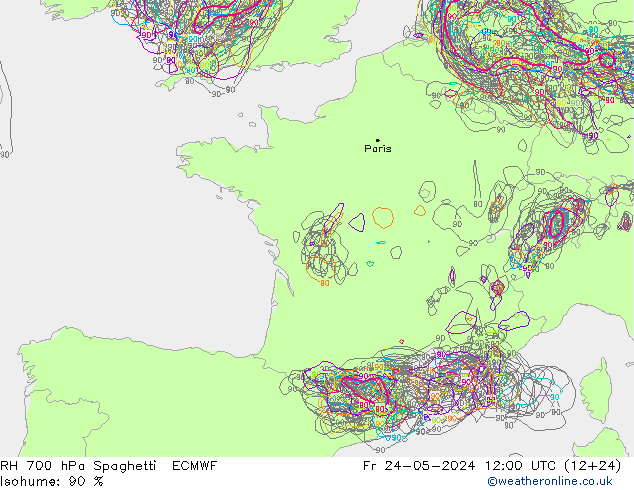 RH 700 hPa Spaghetti ECMWF pt. 24.05.2024 12 UTC