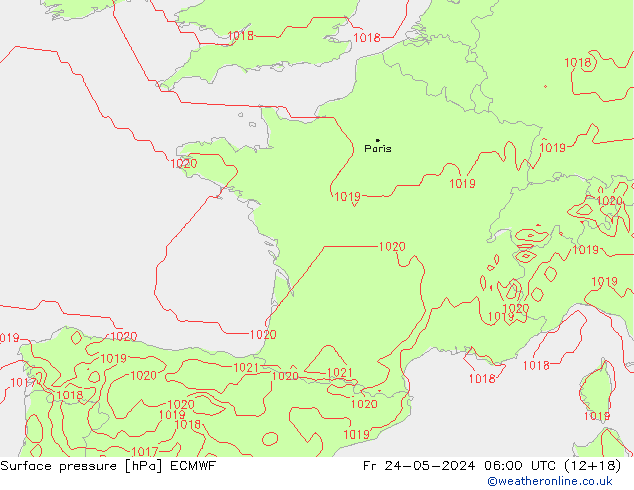 Surface pressure ECMWF Fr 24.05.2024 06 UTC