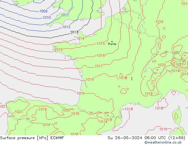 pressão do solo ECMWF Dom 26.05.2024 06 UTC