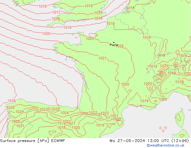 Surface pressure ECMWF Mo 27.05.2024 12 UTC