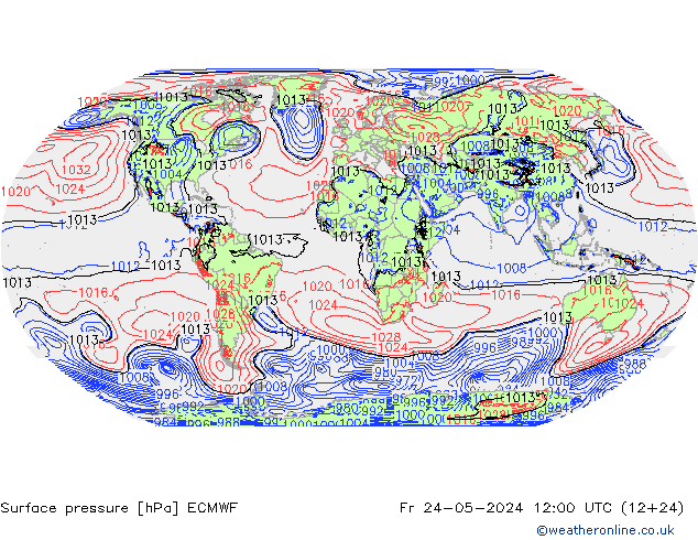 Bodendruck ECMWF Fr 24.05.2024 12 UTC