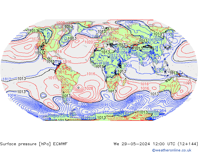 Atmosférický tlak ECMWF St 29.05.2024 12 UTC