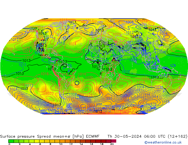 Surface pressure Spread ECMWF Th 30.05.2024 06 UTC