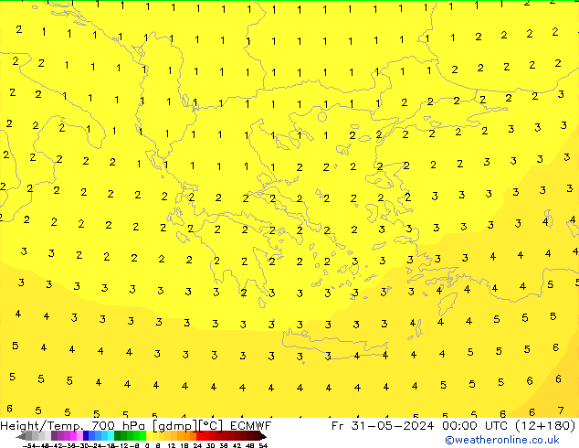 Géop./Temp. 700 hPa ECMWF ven 31.05.2024 00 UTC