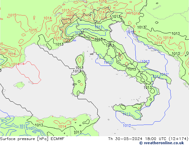 Atmosférický tlak ECMWF Čt 30.05.2024 18 UTC