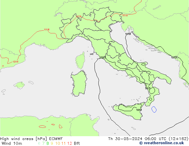 High wind areas ECMWF Th 30.05.2024 06 UTC