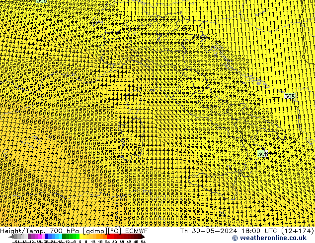 Height/Temp. 700 hPa ECMWF Čt 30.05.2024 18 UTC