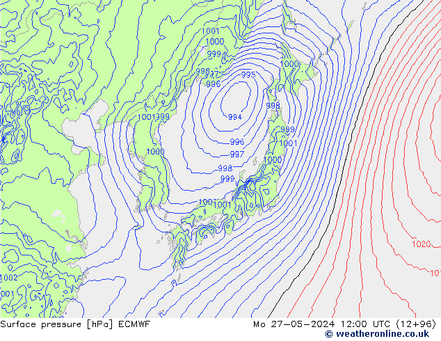 pressão do solo ECMWF Seg 27.05.2024 12 UTC