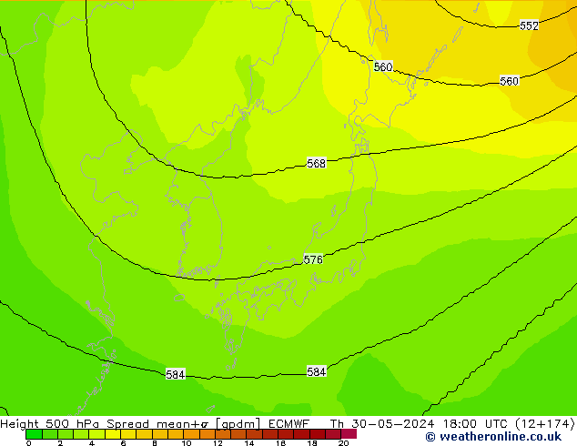 Géop. 500 hPa Spread ECMWF jeu 30.05.2024 18 UTC