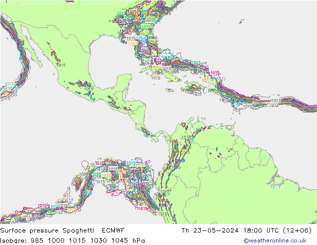 Luchtdruk op zeeniveau Spaghetti ECMWF do 23.05.2024 18 UTC