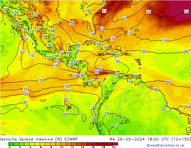 Izotacha Spread ECMWF śro. 29.05.2024 18 UTC