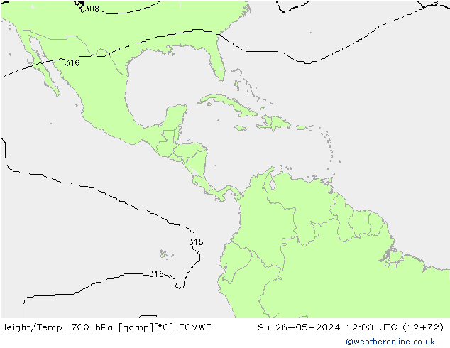 Height/Temp. 700 hPa ECMWF nie. 26.05.2024 12 UTC