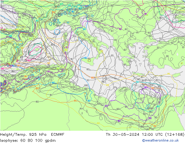 Hoogte/Temp. 925 hPa ECMWF do 30.05.2024 12 UTC