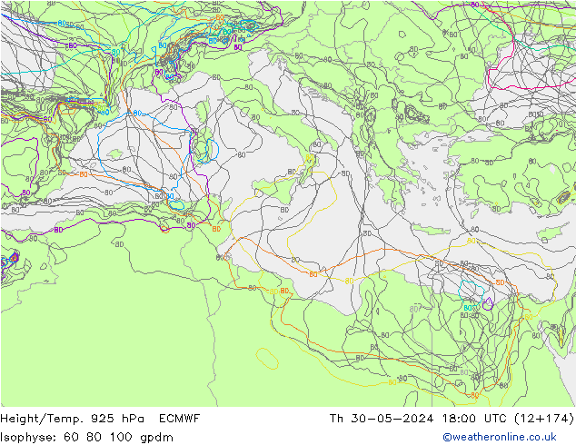 Height/Temp. 925 hPa ECMWF Čt 30.05.2024 18 UTC