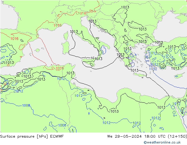 Pressione al suolo ECMWF mer 29.05.2024 18 UTC