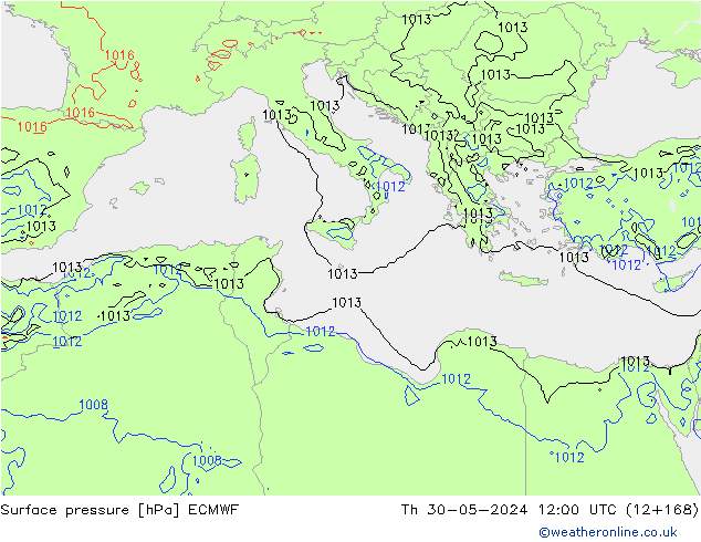 ciśnienie ECMWF czw. 30.05.2024 12 UTC