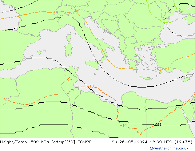 Height/Temp. 500 hPa ECMWF Dom 26.05.2024 18 UTC