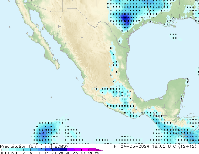 Precipitación (6h) ECMWF vie 24.05.2024 00 UTC