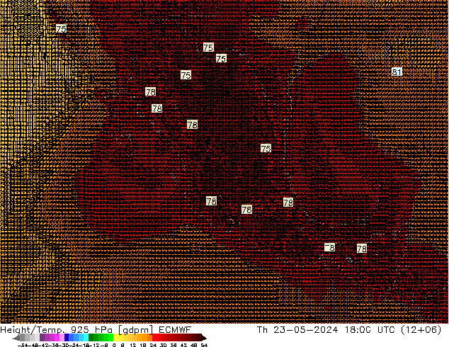 Height/Temp. 925 hPa ECMWF Th 23.05.2024 18 UTC