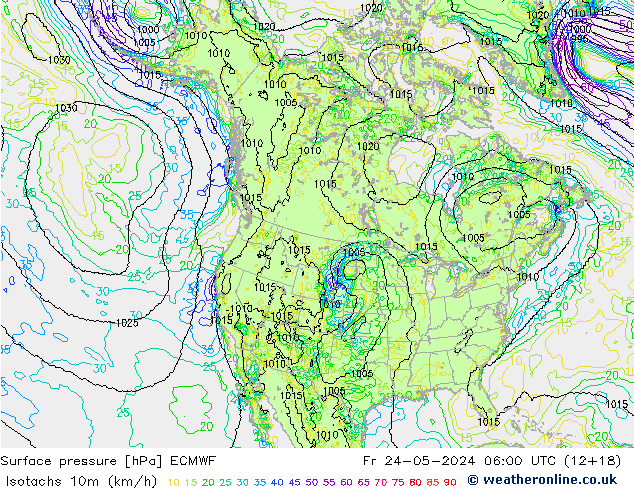 Isotachs (kph) ECMWF ven 24.05.2024 06 UTC