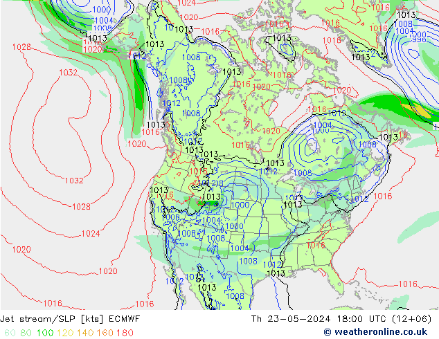 Straalstroom/SLP ECMWF do 23.05.2024 18 UTC