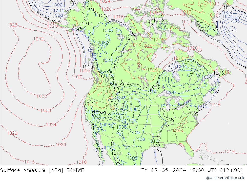 pressão do solo ECMWF Qui 23.05.2024 18 UTC