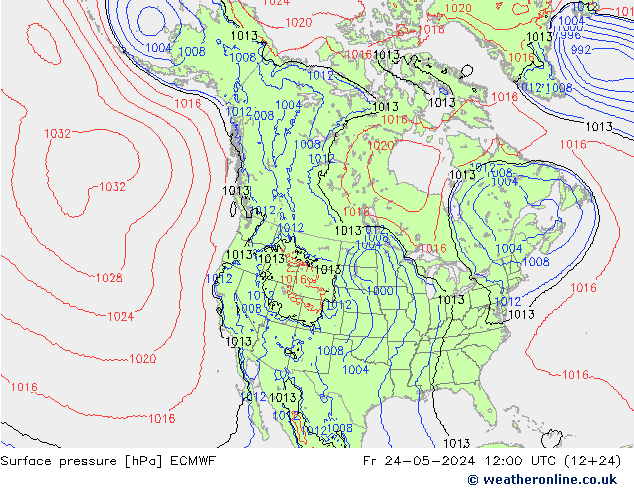 地面气压 ECMWF 星期五 24.05.2024 12 UTC