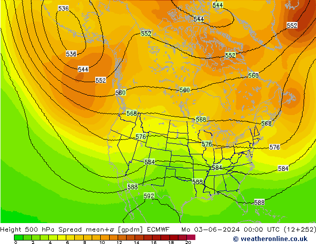 Hoogte 500 hPa Spread ECMWF ma 03.06.2024 00 UTC