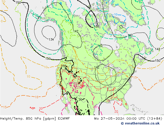 Height/Temp. 850 hPa ECMWF Mo 27.05.2024 00 UTC